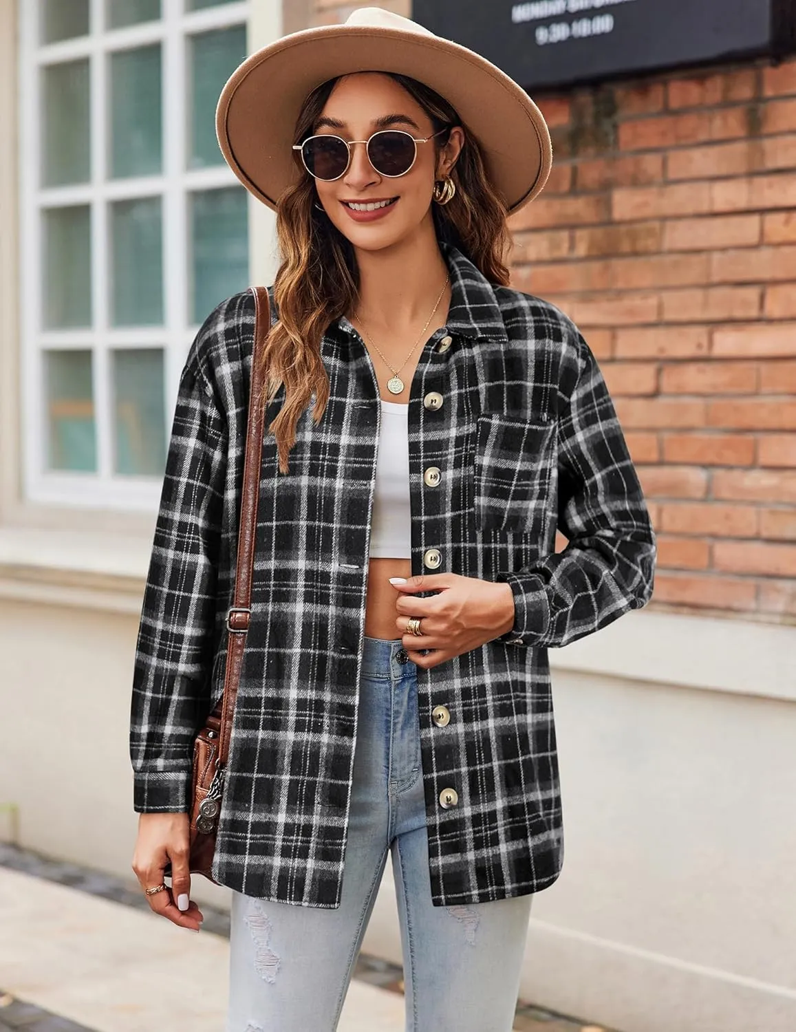 Zeagoo Flannels for Women Shacket Jacket Button Down Plaid Flannel Shirts 2024 Fall Pliad Jacket