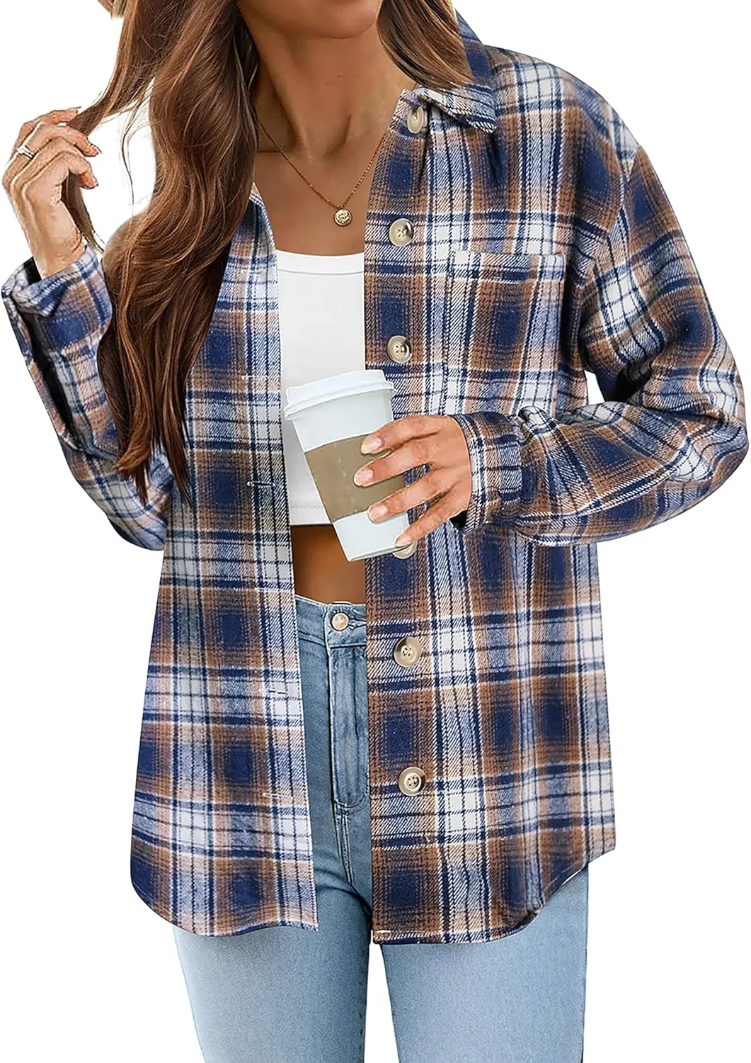 Zeagoo Flannels for Women Shacket Jacket Button Down Plaid Flannel Shirts 2024 Fall Pliad Jacket