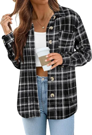Zeagoo Flannels for Women Shacket Jacket Button Down Plaid Flannel Shirts 2024 Fall Pliad Jacket