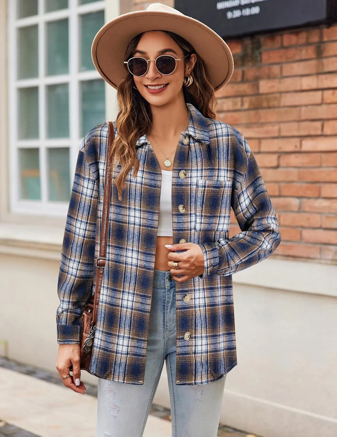 Zeagoo Flannels for Women Shacket Jacket Button Down Plaid Flannel Shirts 2024 Fall Pliad Jacket