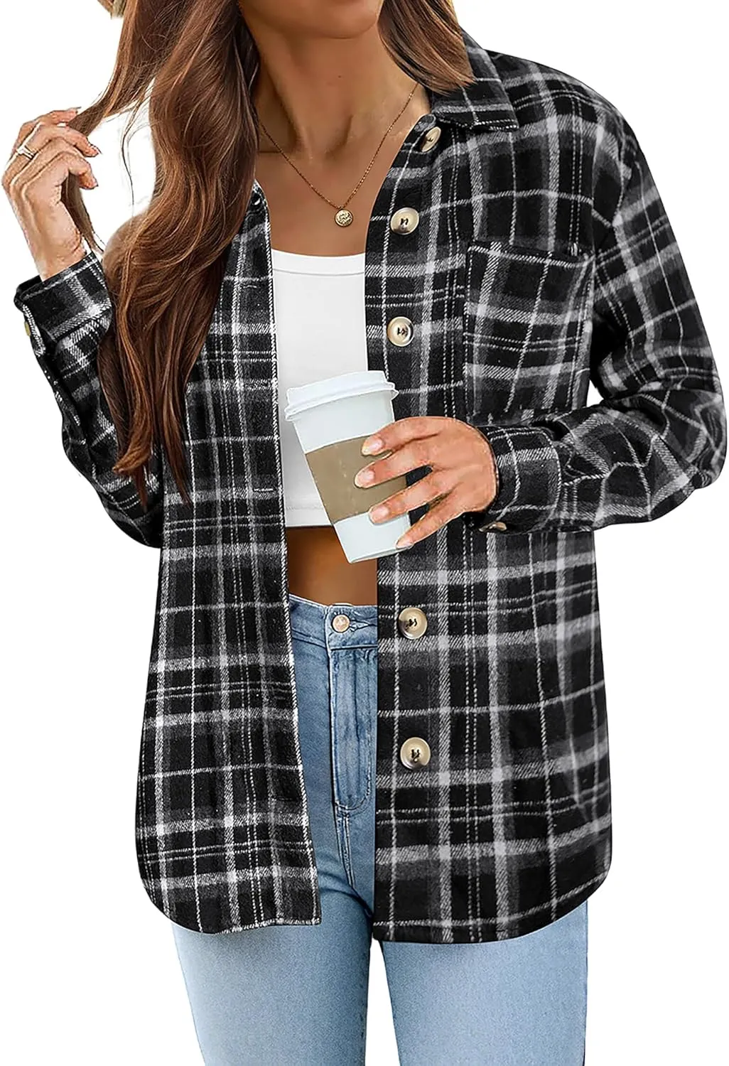 Zeagoo Flannels for Women Shacket Jacket Button Down Plaid Flannel Shirts 2024 Fall Pliad Jacket