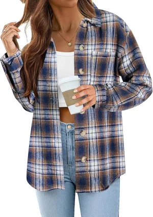 Zeagoo Flannels for Women Shacket Jacket Button Down Plaid Flannel Shirts 2024 Fall Pliad Jacket