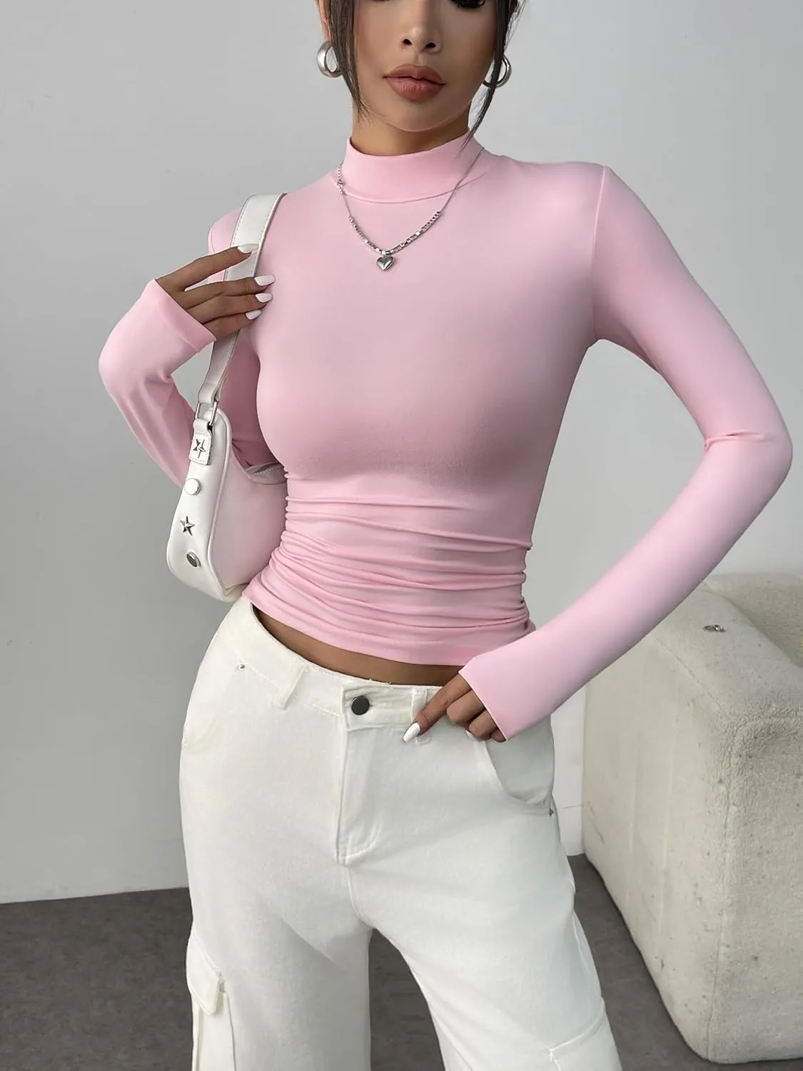 Zeagoo Womens Long Sleeve Shirts Mock Neck Basic Slim Fitted Tops Lightweight Stretch Base Layer T-Shirt