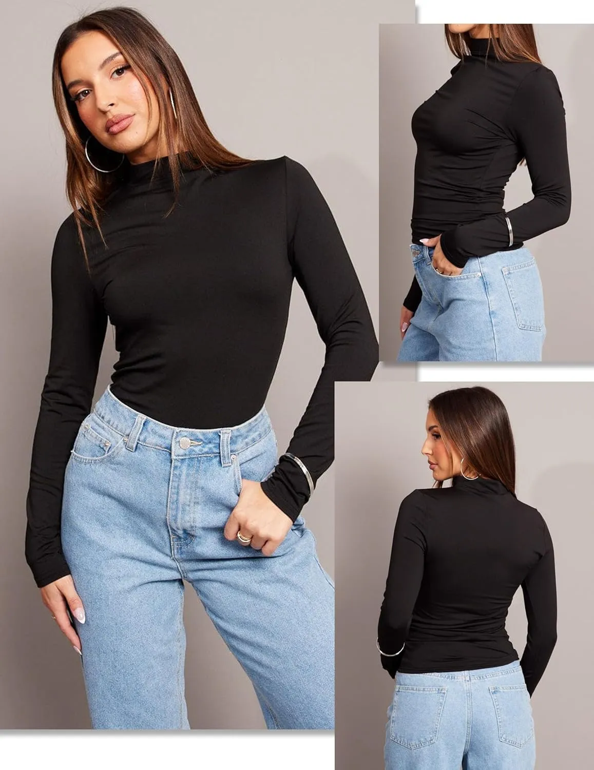 Zeagoo Womens Long Sleeve Shirts Mock Neck Basic Slim Fitted Tops Lightweight Stretch Base Layer T-Shirt