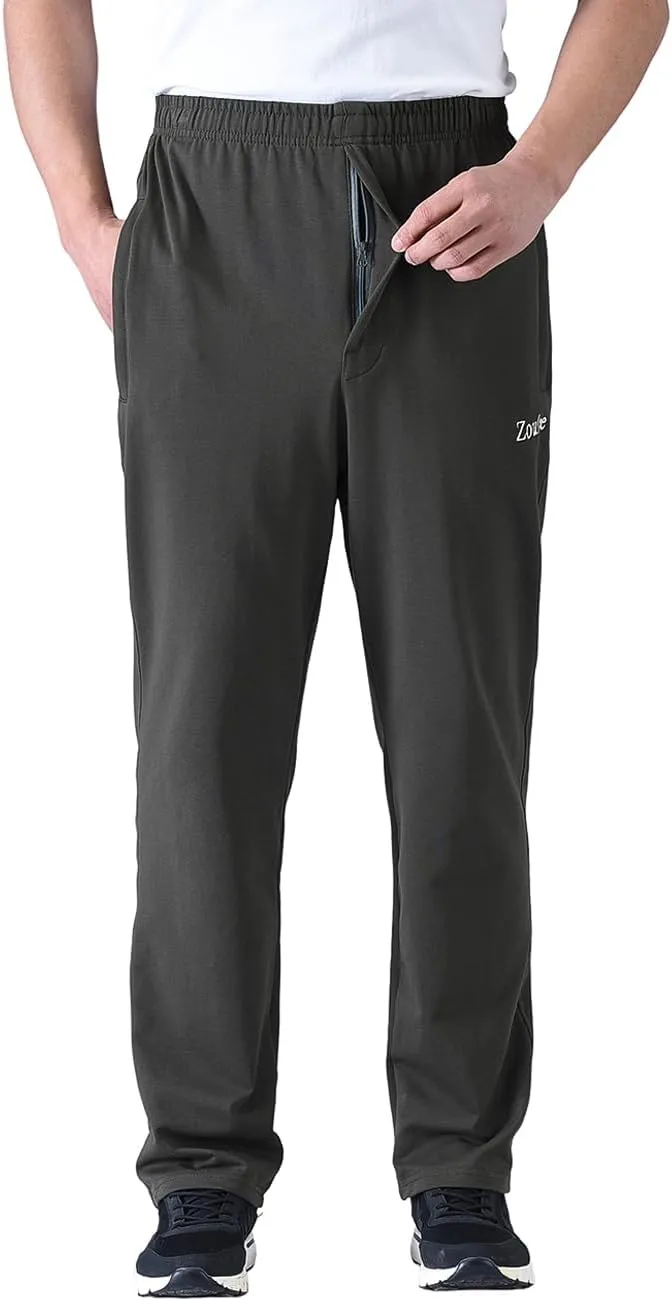 Zoulee Men's Casual Cotton Jogger Sweatpants Zipper Front Pants